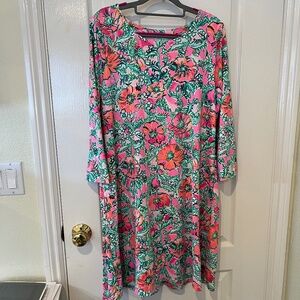 LILLY PULITZER Solia Chilly Lilly Mini Dress Sz L Soleil Pink Floral Shift Meryl